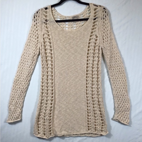 Lucky Brand Womens Crochet Sweater Size S Open Knit Fairy Coquette Ivory Boho - Picture 10 of 12